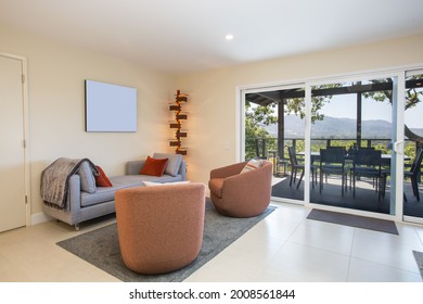 Modern Sitting Area, Wine Country Home Interior, Interesting Angular Lamp