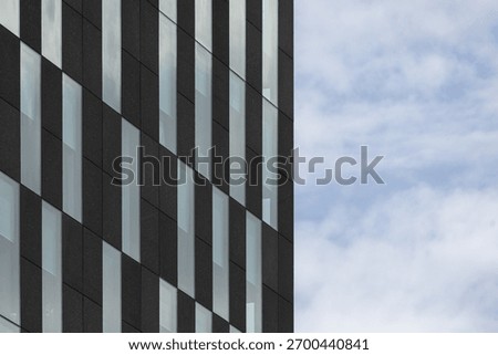 Modern Skyscraper Facade Featuring a Bold Vertical Black and White Stripe Pattern