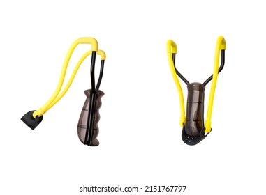 Modern Slingshot. A Modern Version Of Ancient Weapons. Device For Throwing Stones Or Balls. Isolate On A White Background.