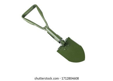 Modern Small Camp Shovel With Handle Isolated On White Background 