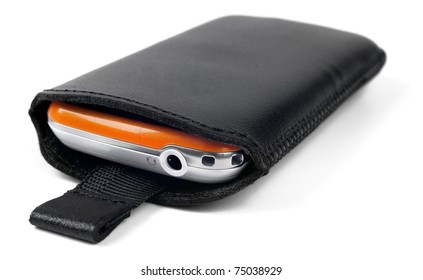 Modern smart phone in leather case - Powered by Shutterstock