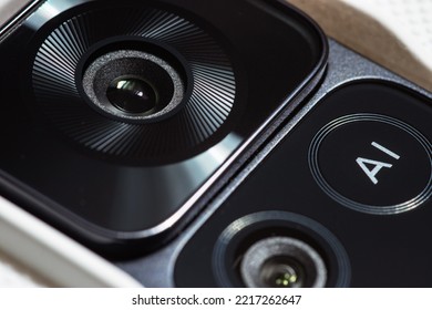 Modern smartphone camera lens, macro view. close up.