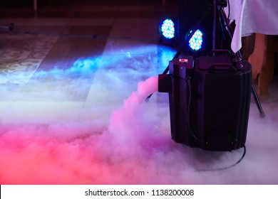 Modern Smoke/fog (dry Ice) Device In Action. This Electric Machine Releases Fog To The Stage