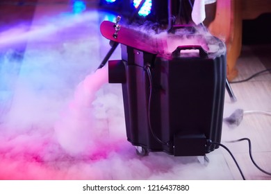 Modern Smoke/fog (dry Ice) Device In Action, Opened Lid For Loading Dry Ice. This Electric Machine Releases Fog To The Stage