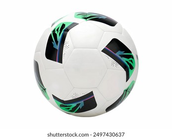 Modern Soccer Ball on a White Background, showcases a high-quality soccer ball with a sleek design featuring black and green geometric patterns. - Powered by Shutterstock