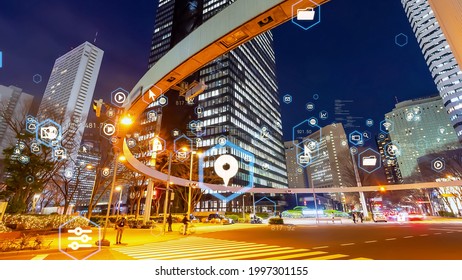 Modern society and technology. Smart city. Digital transformation.