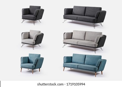 Modern Sofa Furniture And Single Sofa On White Background