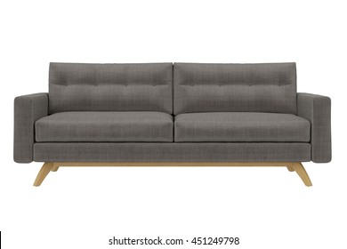 Modern Sofa Grey Fabric Isolated On White Background