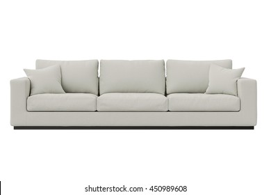 Modern sofa white fabric isolated on white background , front view