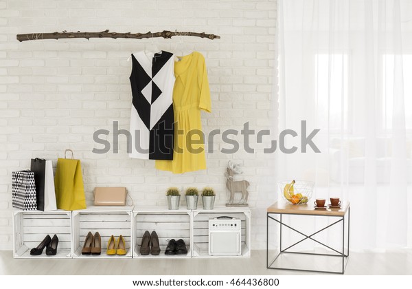 Modern Spacious Flat Interior White Brick Stock Photo Edit
