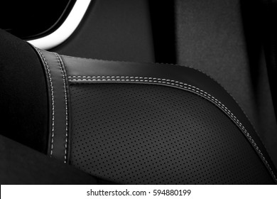 Modern Sport Car  Black Leather Interior. Part Of  Leather Car Seat Details.