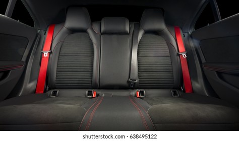 Modern Sport Car  Black Leather Interior. Back Seats