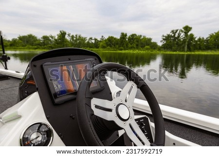 Modern sport fishing boat dashboard and electronics