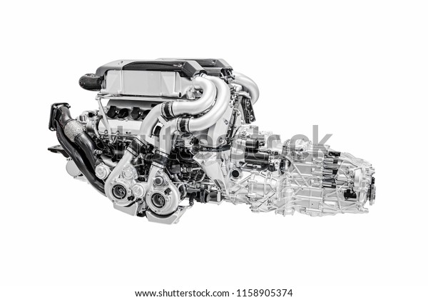 Modern\
sportive Car Engine motor Isolated on\
White