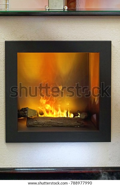 Modern Square Electric Fireplace Led Lights Royalty Free Stock Image