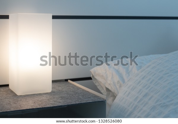 Modern Square Lamp On Nightstand Lighting Stock Photo Edit Now 1328526080