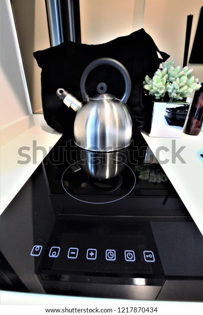 Modern Stainless Steel Kettle Electric Stovesteel Stock Photo