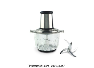 modern stainless steel meat chopper kitchen tool is on the white table with blades for making mince meat with white wall background