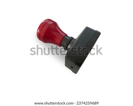Modern Stamp, Red Handle Rubber Stamp Top View Isolated on White Background.