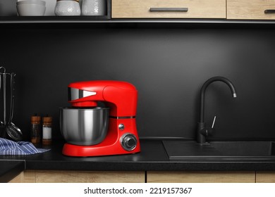 Modern Stand Mixer On Countertop In Kitchen. Home Appliance