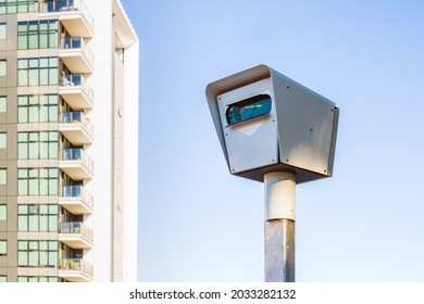 Modern Stationary Red Light And Speed Camera In Adelaide City On A Day