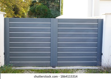 Modern Steel Grey Gate Aluminum Portal With Blades Suburbs House Street