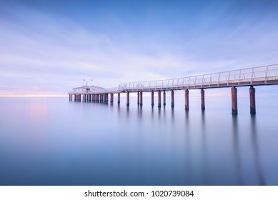 Modern Steel Pier In A Cold Atmosphere Long Exposure Photography In Lido Camaiore, Versilia, Tuscany, Italy, Europe