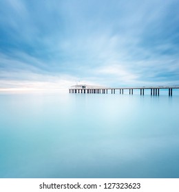 Modern Steel Pier In A Cold Atmosphere Long Exposure Photography In Lido Camaiore, Versilia, Tuscany, Italy, Europe