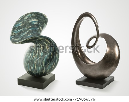 Modern stone sculptures isolated on white background