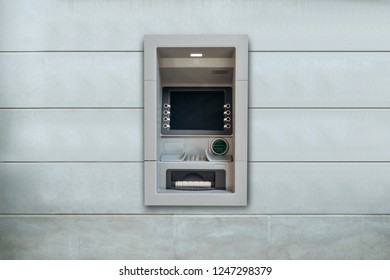 Modern Street ATM Machine For Withdrawal Of Money And Other Financial Transactions.