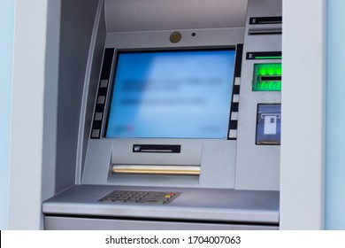 Modern Street ATM Machine For Withdrawal Of Money And Other Financial Transactions