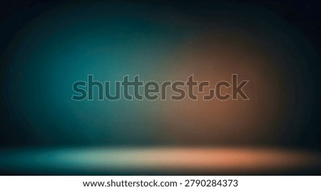 modern studio presentation concept empty dark room background glowing teal blue orange warm spotlight wall floor abstract gradient color lighting blank space product display