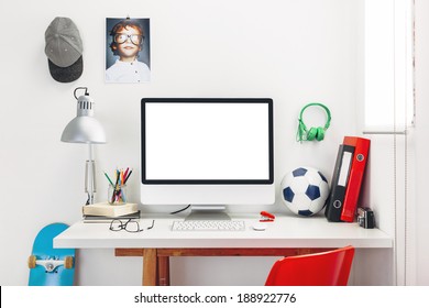 Modern study room for a boy./ Desk in a child's bedroom. - Powered by Shutterstock