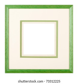 Modern Style Green Wooden Picture Frame With Cardboard Matte, Cut Out Over White Background