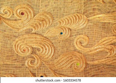 modern style pattern for background of wave brown handicraft weave texture bamboo surface wall