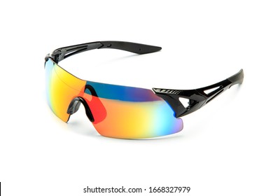 Modern stylish black sports bike sun glasses with rainbow lenses isolated on white background - Powered by Shutterstock