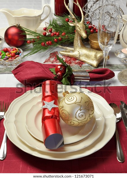 Modern Stylish Christmas Dinner Table Setting Stock Photo Edit