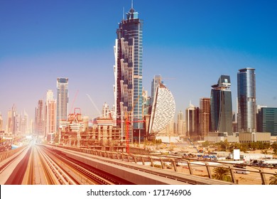 modern subway line on the urban landscape in Dubai