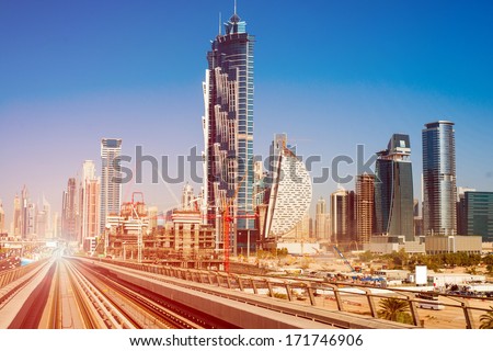 modern subway line on the urban landscape in Dubai