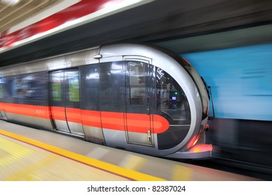 modern subway train with motion blur in beijing,China