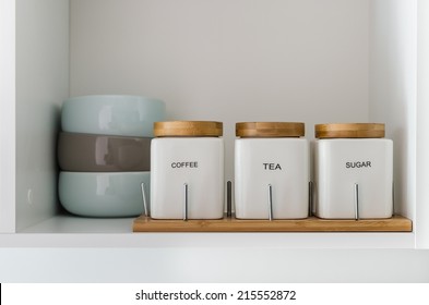 Modern Sugar Tea And Coffee Bowl In Pantry Shelf