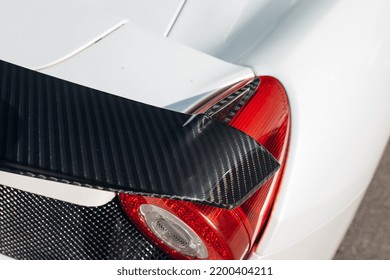 Modern Supercar Carbon Spoiler Wing At The Trunk