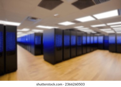 Modern supercomputers in computational data center. Server room. Web internet and network telecommunication technology, big data storage and cloud computing computer service business concept.