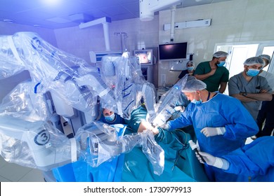 Modern Surgical System. Medical Robot. Minimally Invasive Robotic Surgery. Da Vinci Surgery.