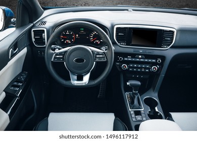 Modern suv car interior with multimedia and dashboard