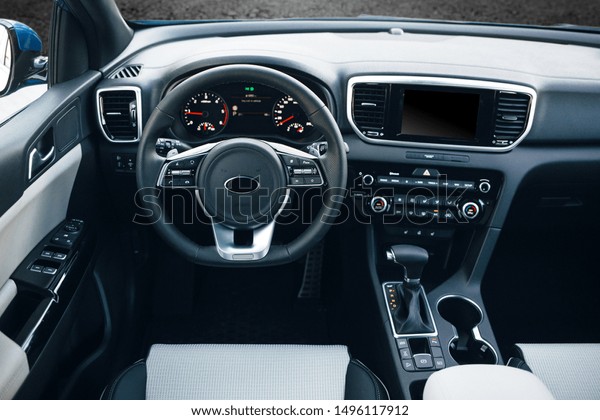 Modern suv\
car interior with multimedia and\
dashboard