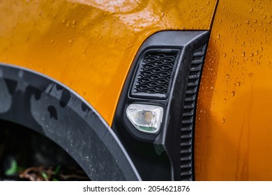 Modern SUV Turn Signal. Car Turn Signal Close Up. Close Up Of The Left Turn Signal.