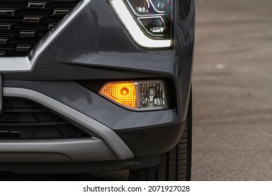 Modern SUV Turn Signal. Car Turn Signal Close Up. Close Up Of The Modern Turn Signal.