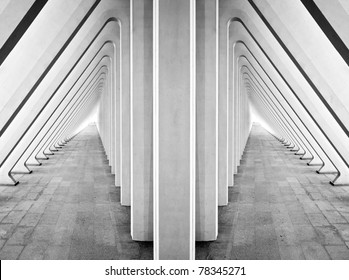 Modern symmetric tunnel in futuristic interior with concrete arches in perspective - Powered by Shutterstock