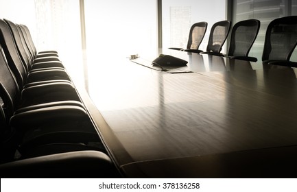 Modern table boardroom with chair in morning / meeting associate concept.
